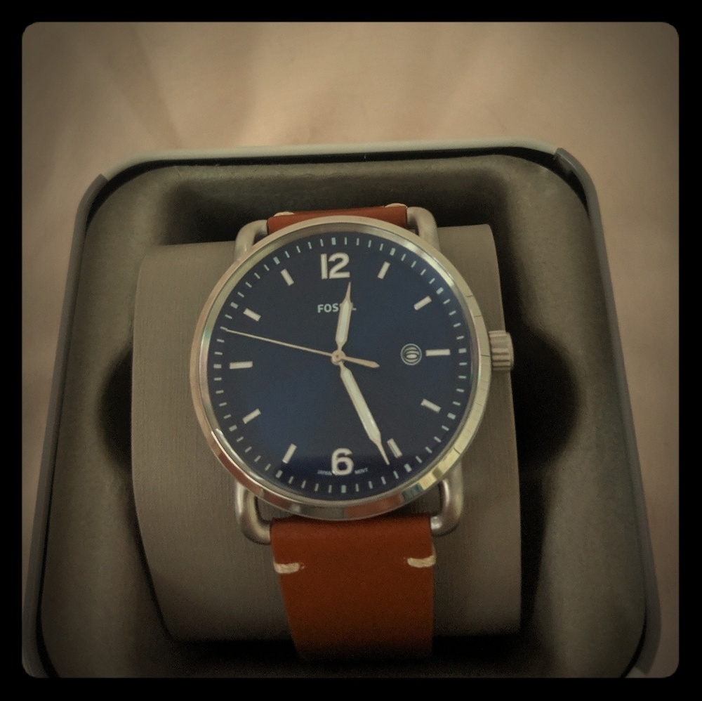 Fossil Brown Leather watch with navy face